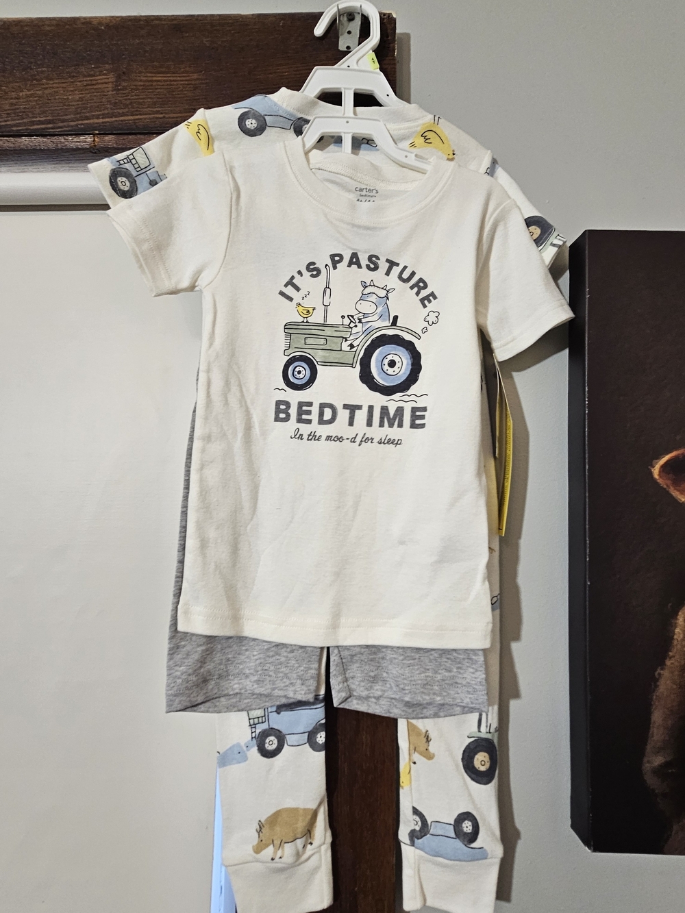 Carter's Cream and Gray Tractor Bedtime Pajama Set